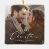 繊細な初めてのクリスマスカップル暗いオーバーレイ写真 セラミックオーナメント (正面)