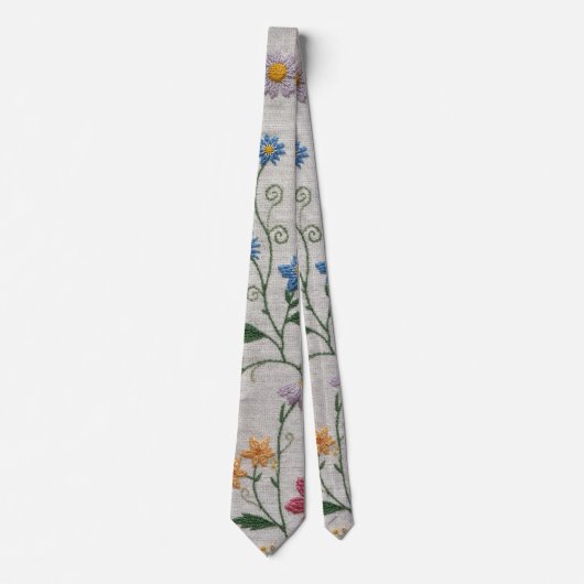 繊細な刺繍枠の花々 ネクタイ (正面)