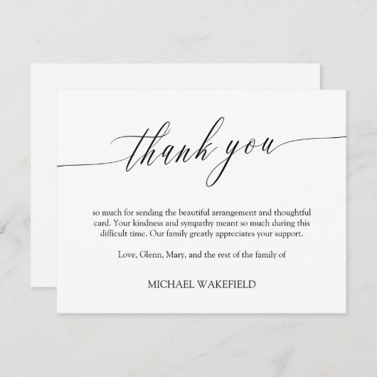 繊細な台本悔やみや弔慰ありがとう サンキューカード (正面/裏面)