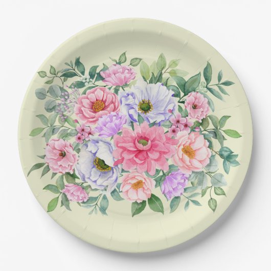 繊細な夏の庭パーティー花 ペーパープレート (正面)
