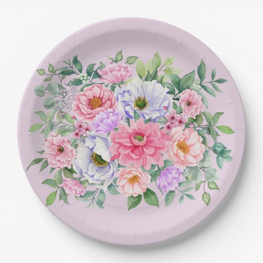 繊細な夏の庭パーティー花 ペーパープレート (正面)