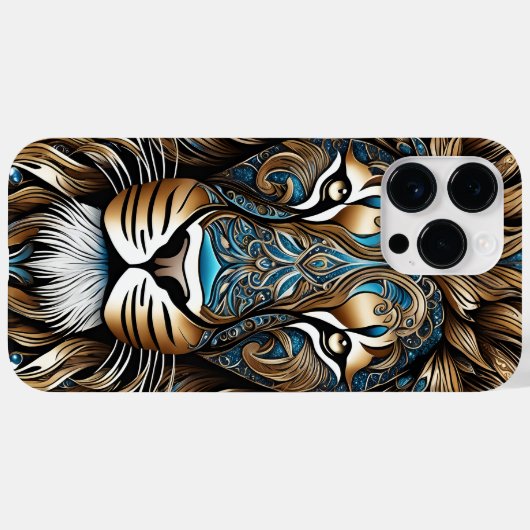 繊細な威厳のある青い詳細を持つライオン Case-Mate iPhoneケース (裏面 (横))