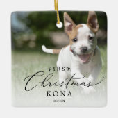 繊細な子犬の初めてのクリスマス犬の写真 セラミックオーナメント (正面)