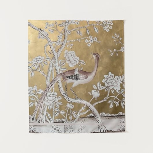 繊細な孔雀の黄金のオリエンタルティーガーデン タペストリー (正面)