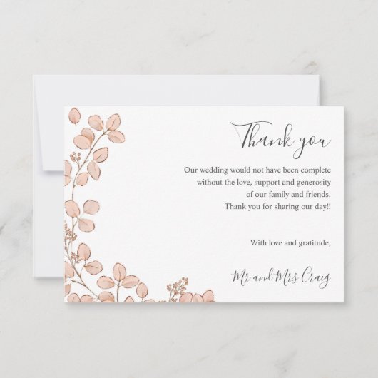 繊細な小さな離れピンクのは結婚青感謝していい サンキューカード (正面)