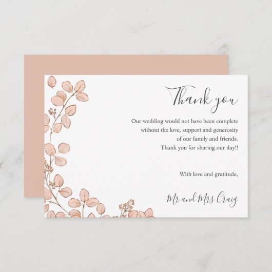 繊細な小さな離れピンクのは結婚青感謝していい サンキューカード (正面/裏面)