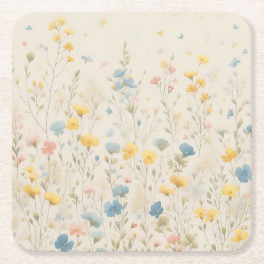 繊細な山花草地アート スクエアペーパーコースター (正面)