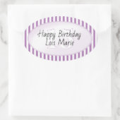 繊細な年齢ラベンダー/白いシンプルストライプパターン 楕円形シール (バッグ)