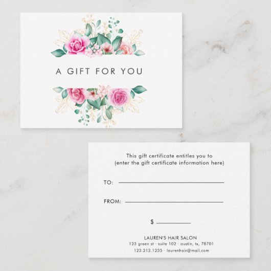 繊細な庭のフローラピンクのバラのギフト券 名刺 (正面/裏面)