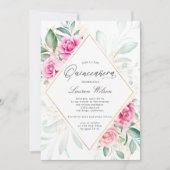 繊細な庭のフローラピンクのバラキンセアニェラ 招待状 (正面)