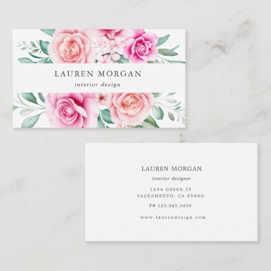 繊細な庭のフローラピンクのバラ 名刺 (正面/裏面)
