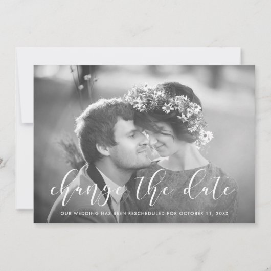 繊細な愛 |写真結婚の日付の変更 案内状 (正面)