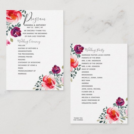 繊細な手作りの水彩画フローラエンクロージャカード エンクロージャーカード (正面/裏面)