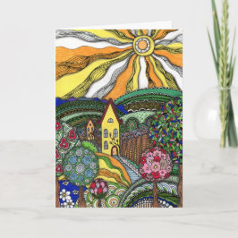 繊細な手描きの幻想的な陽気な風景 グレ カード