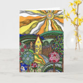 繊細な手描きの幻想的な陽気な風景 グレ カード (黄色い花)