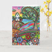 繊細な手描きの幻想的な風景グリーティングカード カード (黄色い花)