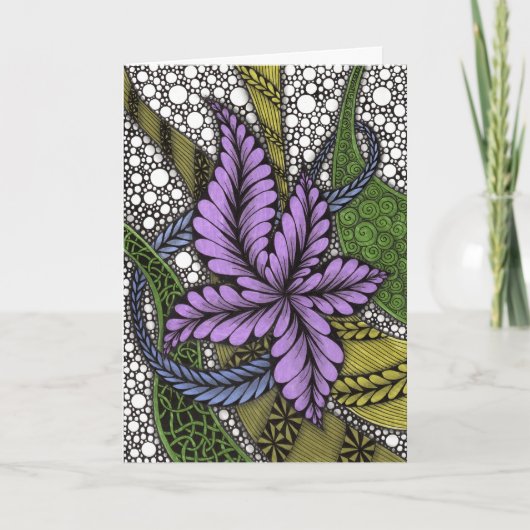 繊細な手描きの紫色の花のゼンタングルグリーティングカード カード (正面)