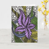 繊細な手描きの紫色の花のゼンタングルグリーティングカード カード (黄色い花)