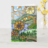繊細な手描きひまわり風景グリーティングカード カード (黄色い花)
