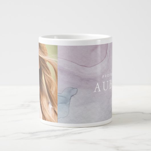 繊細な抽象的な紫のプリント写真付き ジャンボコーヒーマグカップ (正面)