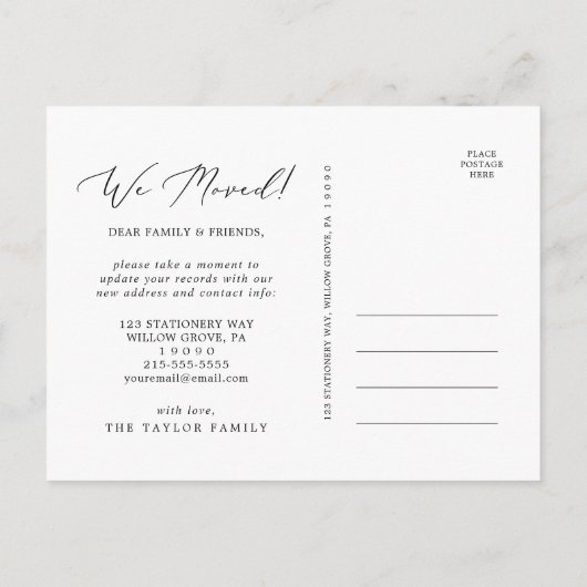 繊細な新しいホーム引っ越しました移動 案内ポストカード (裏面)