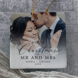 繊細な新婚初めてのクリスマス結婚の写真 セラミックオーナメント