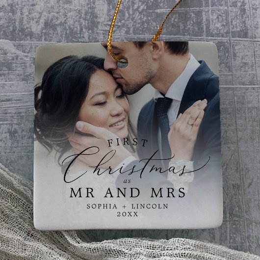 繊細な新婚初めてのクリスマス結婚の写真 セラミックオーナメント