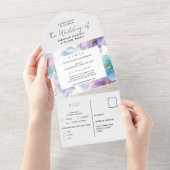 繊細な明るい半透明の青い花のウェディング オールインワン招待状 (貼ってはがせる)