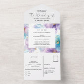 繊細な明るい半透明の青のフローラ結婚ズ オールインワン招待状 (内側)