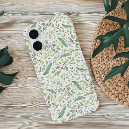 繊細な春のグリーンボタニカル柄 iPhone 16ケース