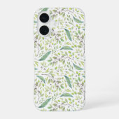 繊細な春のグリーンボタニカル柄 iPhone 16ケース (裏面)