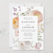 繊細な春の花フレームの結婚式 招待状 (正面)