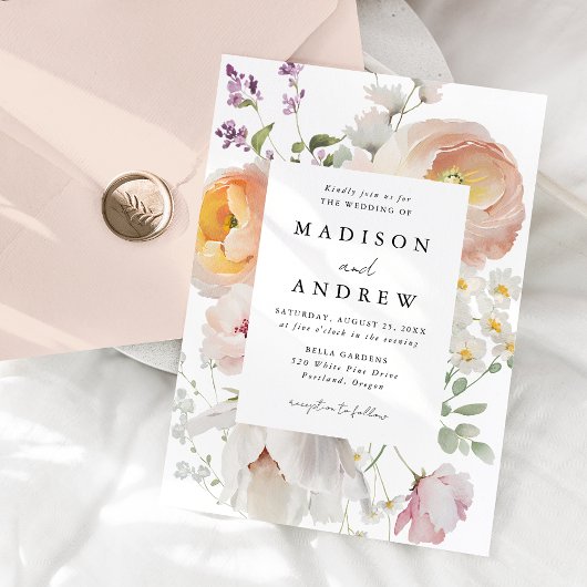 繊細な春の花フレームの結婚式 招待状