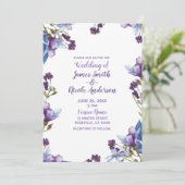 繊細な春の花 紫の花のウェディング 招待状 (スタンド正面)