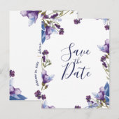 繊細な春の花 紫色の Save the Date 案内ポストカード (正面/裏面)
