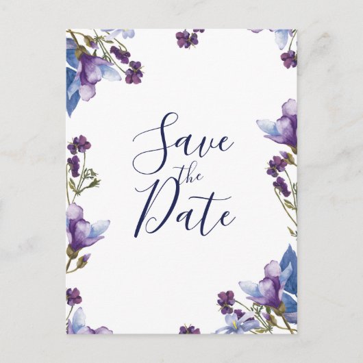 繊細な春の花 紫色の Save the Date 案内ポストカード (正面)