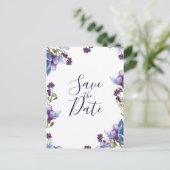 繊細な春の花 紫色の Save the Date 案内ポストカード (スタンド正面)