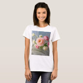繊細な時間の無エレガントいピンクの花 Tシャツ (正面フル)