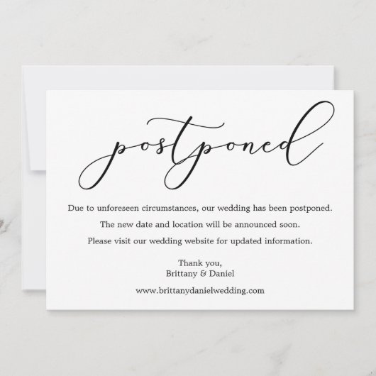 繊細な書結婚道の延期カード セーブザデート (正面)