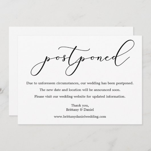 繊細な書結婚道の延期カード セーブザデート (正面/裏面)