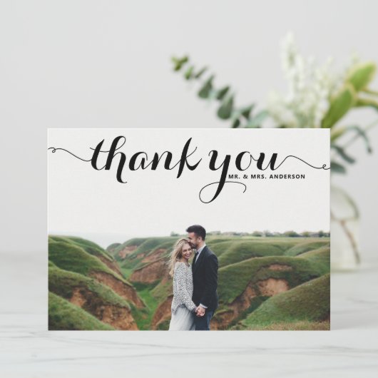 繊細な書結婚道の感謝の写真 サンキューカード (スタンド正面)