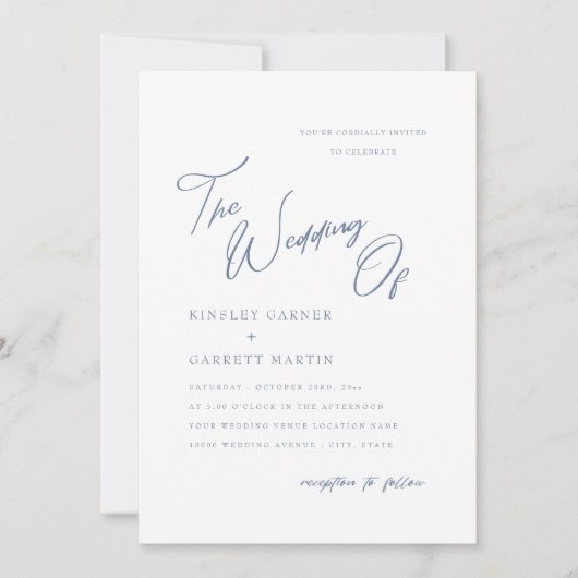 繊細な書道ダスティブルー結婚式招待状 招待状 (正面)