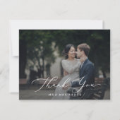 繊細な書道ダークフォトオーバーレイ サンキューカード (正面)