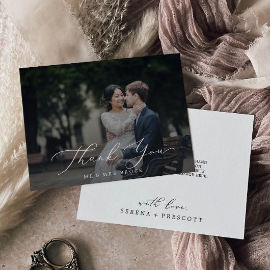 繊細な書道ダークフォトオーバーレイ サンキューカード