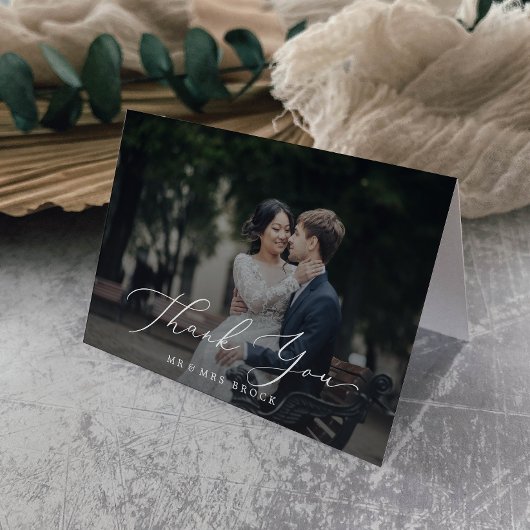 繊細な書道ダークフォトオーバーレイ サンキューカード