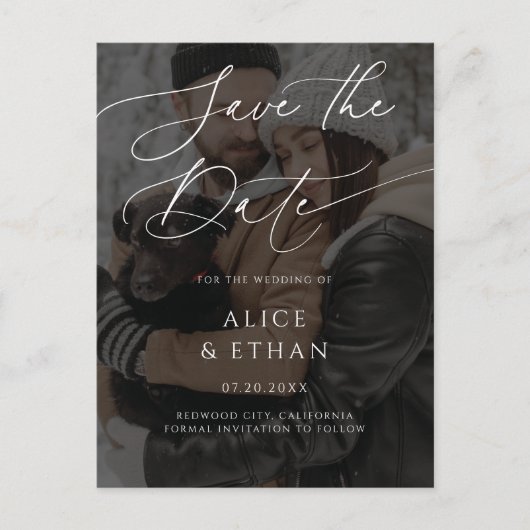 繊細な書道フォトウェディング日付を保存 インビテーションポストカード (正面)