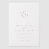 繊細な書道モノグラムエレガントな結婚式 ベラム紙招待状 (正面)