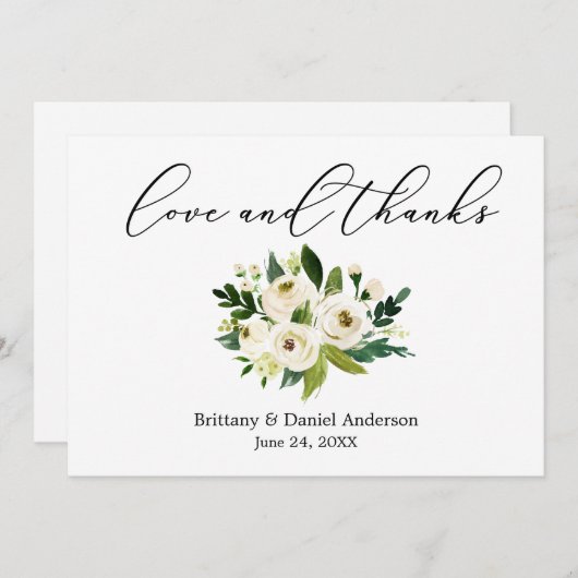 繊細な書道ラブグ感謝していリーフローラ サンキューカード (正面/裏面)