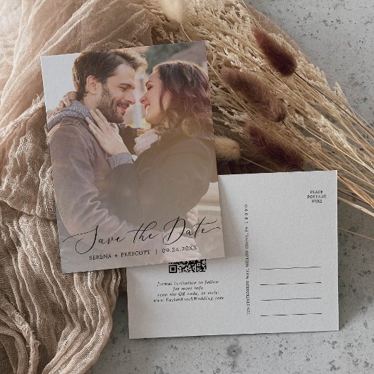 繊細な書道写真QRコード日付を保存 インビテーションポストカード