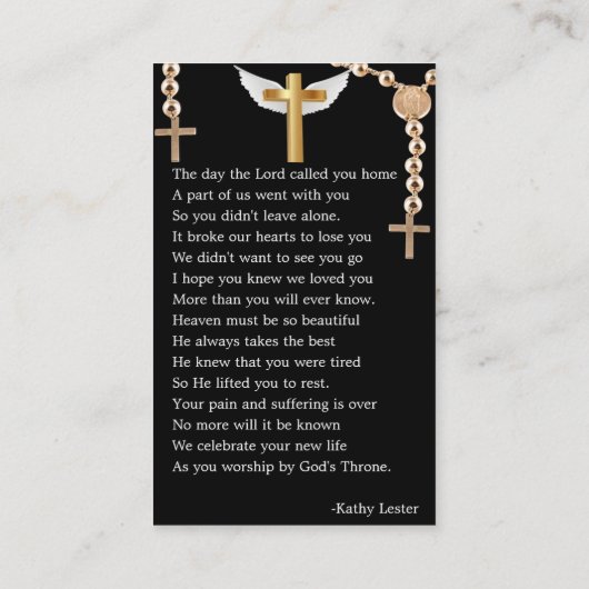 繊細な書道記念祈りの言葉フォトカード 名刺 (裏面)